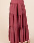 Mittoshop Tier Detail Smocked Elastic Waist Wide Leg Pants- Sienna Rust