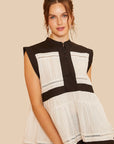 Annie Wear Contrast Trim Peplum Button Detail Blouse- Black Combo