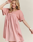 ADORA Round Neck Half Sleeve Babydoll Dress- Dusty Pink