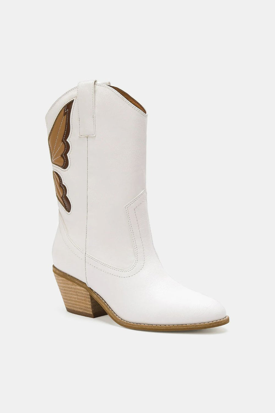 Beast Fashion Butterfly Cut Detail Point Toe Boots- White