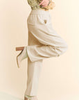 Davi & Dani Drawstring Wide Leg Sweatpants-Cream