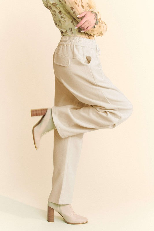 Davi & Dani Drawstring Wide Leg Sweatpants-Cream