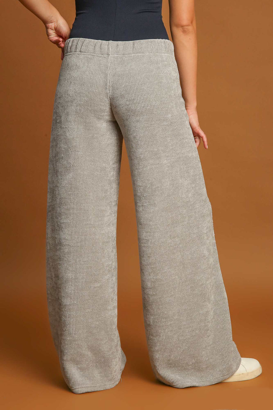 Umgee Elastic Waist Wide Leg Pants-Light Gray