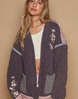 POL Embroidered Open Front Long Sleeve Jacket