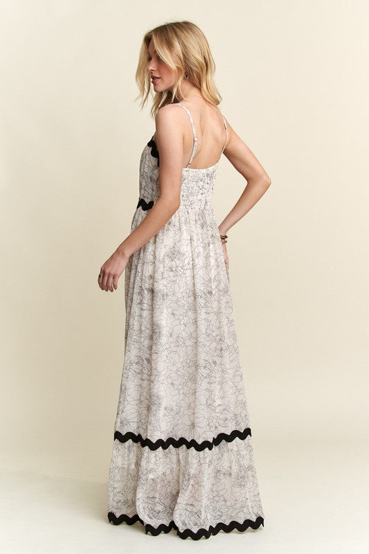 ADORA Floral Adjustable Strap Maxi Cami Dress- Ivory