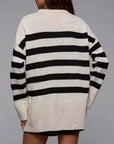 Slit Striped Round Neck Sweater