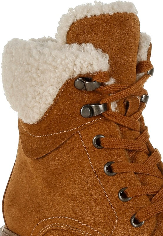 Madoka Fur Collar Chunky Ankle Boots