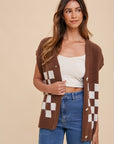 Annie Wear Checkered Button Down Short Sleeve Cardigan