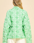 Davi & Dani Vintage Print Open Front Jacket with Pockets-Neon Green