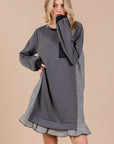 Ces Femme Striped Patchwork Round Neck Terry Sweatshirt Dress