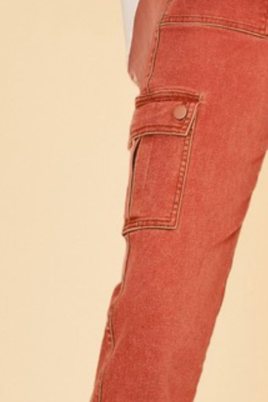 Annie Wear Straight Leg Jeans with Cargo Pockets- Orange Red