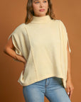 Umgee Solid Color Mock Neck Short Sleeve Top-Cream