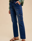 Annie Wear Straight Leg Jeans with Cargo Pockets- Dark Denim