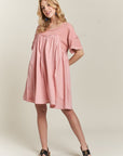 ADORA Round Neck Half Sleeve Babydoll Dress- Dusty Pink