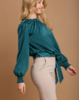 Umgee Frill Tied Hem Long Sleeve Blouse