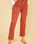 Annie Wear Straight Leg Jeans with Cargo Pockets- Orange Red