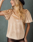 Frill Mock Neck Short Sleeve Blouse