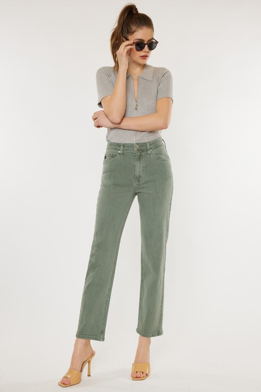 Kancan Ultra High Rise Straight Jeans- Olive