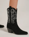 Beast Fashion Rhinestone Detail Point Toe Boots-Black