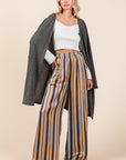 Mittoshop Striped Satin Elastic Waist Wide Leg Pants