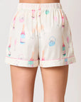 Printed Collared Neck Flounce Sleeve Top and Shorts Lounge Set