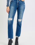 RISEN Full Size High Rise Distressed Crop Straight Jeans