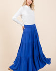 Mittoshop Tier Detail Smocked Elastic Waist Wide Leg Pants-Cobalt