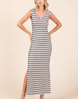 Mittoshop Striped Scoop Neck Sleeveless Maxi Dress- Ivory striped