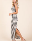 Mittoshop Striped Scoop Neck Sleeveless Maxi Dress- Ivory striped