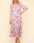 Haptics Full Size Floral V-Neck Long Sleeve Dress with Side Pockets-Lilac