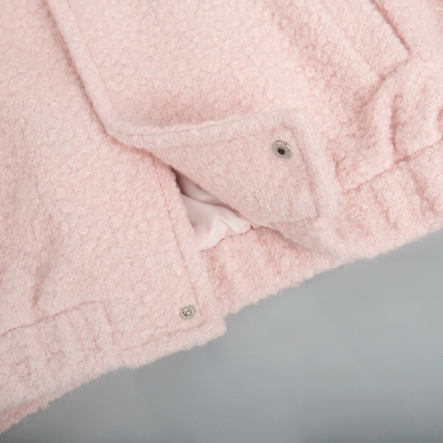 Double Take Plush Mock Neck Snap Down Jacket with Pockets- Blush Pink