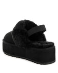 Kutchu Faux Fur Trim Platform Classic Slingback- Black