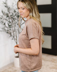 Almost There V-Neck Henley Top In Taupe