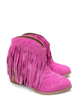 Amos Fringe Ankle Bootie in Magenta Suede