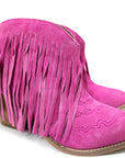 Amos Fringe Ankle Bootie in Magenta Suede