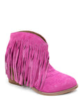 Amos Fringe Ankle Bootie in Magenta Suede