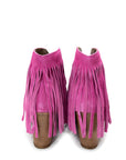 Amos Fringe Ankle Bootie in Magenta Suede