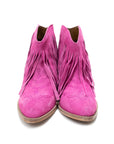 Amos Fringe Ankle Bootie in Magenta Suede