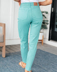 Bridgette High Rise Garment Dyed Slim Jeans in Aquamarine