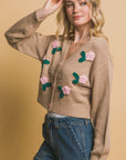 Mid cropped flower cardigan- Beige