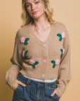 Mid cropped flower cardigan- Beige