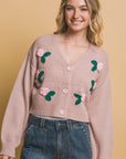 Mid cropped flower cardigan- Light Rose