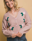 Mid cropped flower cardigan- Light Rose