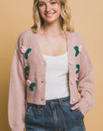 Mid cropped flower cardigan- Light Rose