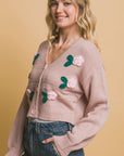 Mid cropped flower cardigan- Light Rose