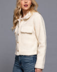 Long Slv Teddy Fleece Short Jacket- Off White