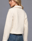 Long Slv Teddy Fleece Short Jacket- Off White