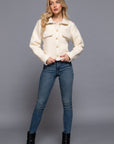 Long Slv Teddy Fleece Short Jacket- Off White