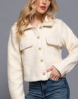 Long Slv Teddy Fleece Short Jacket- Off White