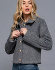 Long Slv Teddy Fleece Short Jacket-Gray